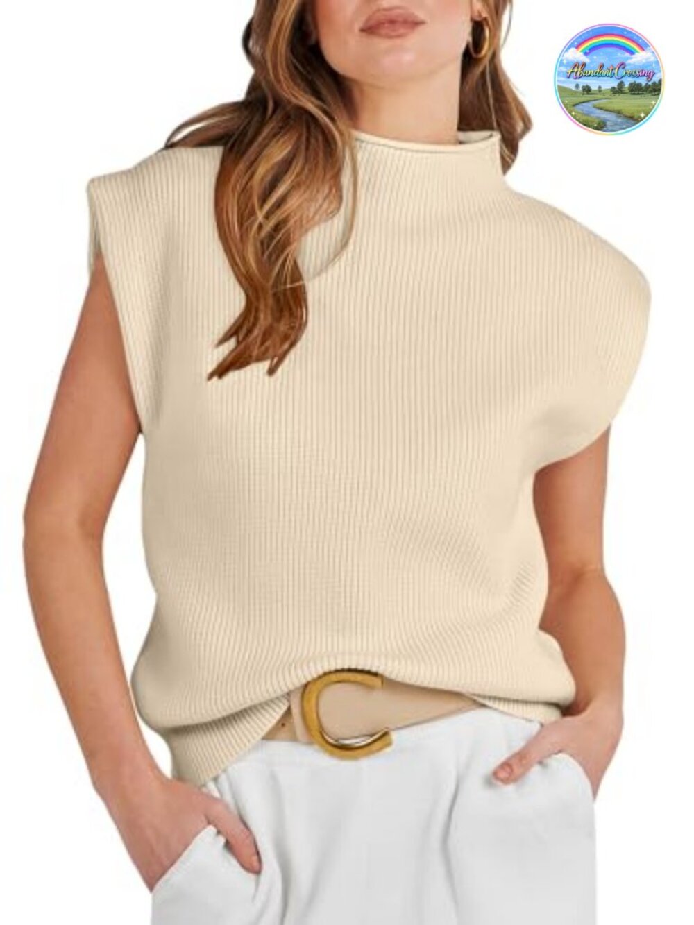Mock Neck Sweater Vest Sleeveless Knit Business Casual Work Tops